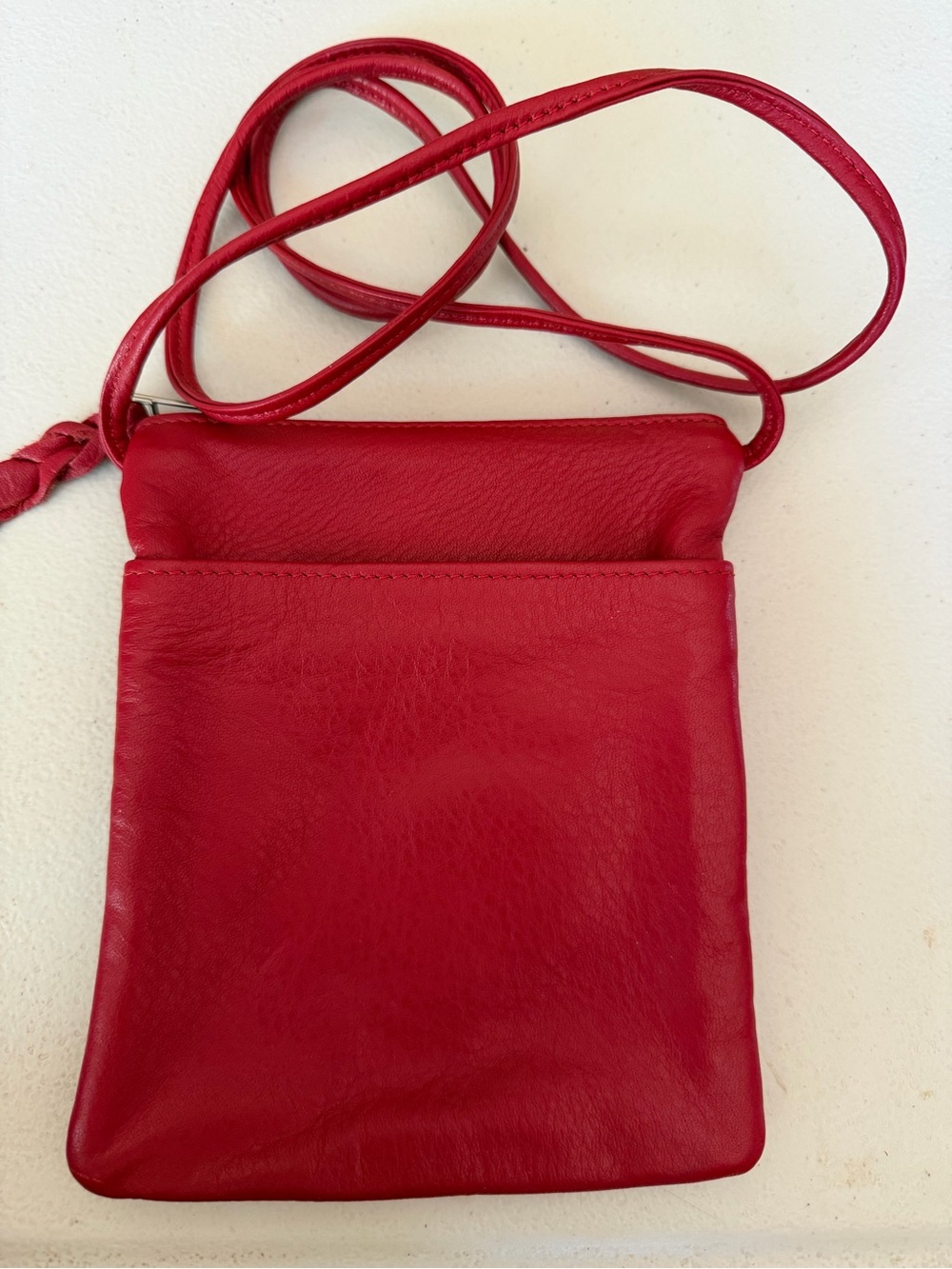 Sleek Red Leather Crossbody Bag